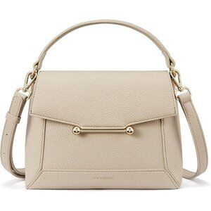 Small Vegan Leather Cream Crossbody Bag Women with Flap and Top Handle Design
